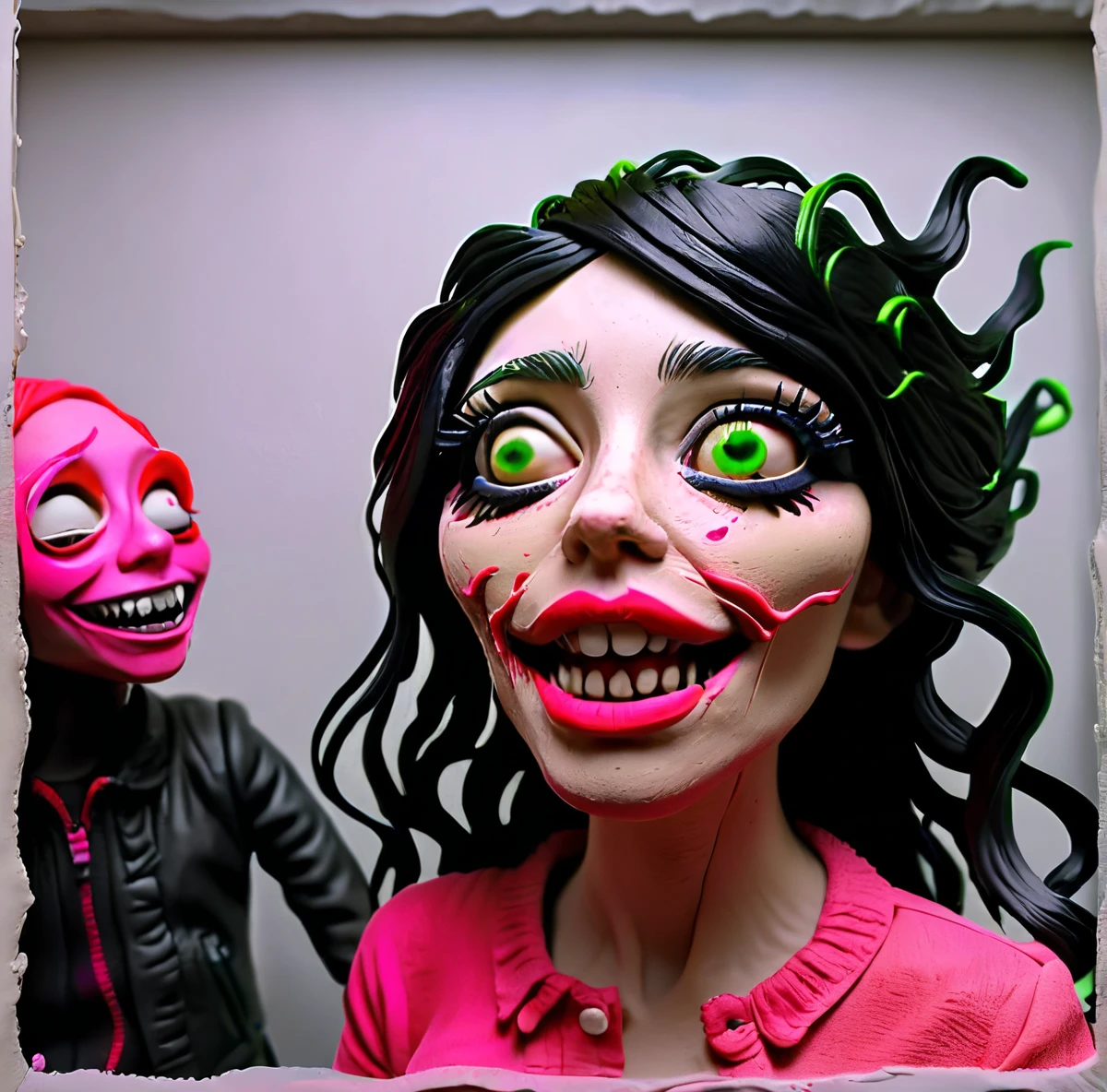 hyper-realistic hyper-surreal grotesque insane absurd almost-dead man and woman taking pleasure with each other, she is doing unidentified things to him, the two, disgusted and pleased with each other, are laughing insanely, doing strange things and in Intricate and strange bizarre positions