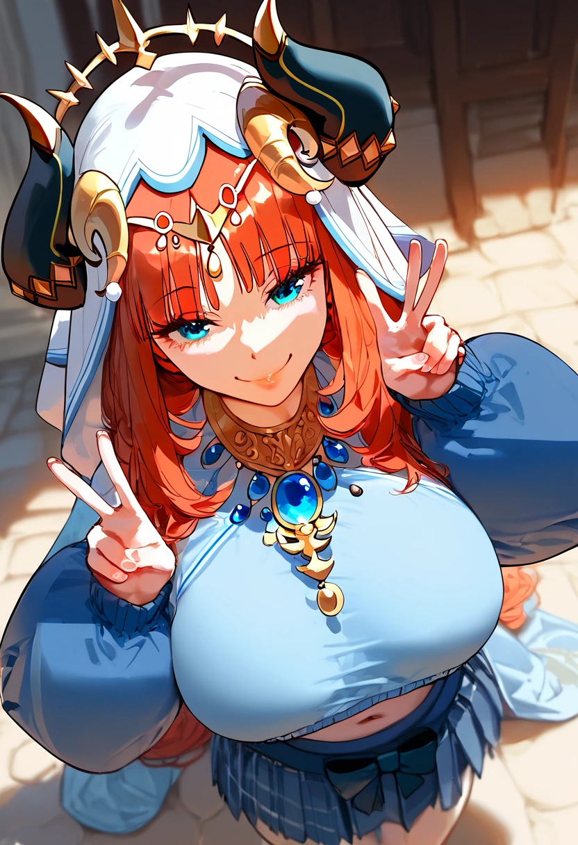 (masterpiece), best quality, expressive eyes, perfect face,Mature female,1 girl (nilou,Genshin impact),(harem outfit,exposed midriff,topless),bedroom background,medium breasts,smile,topless,nipple,slim figure,