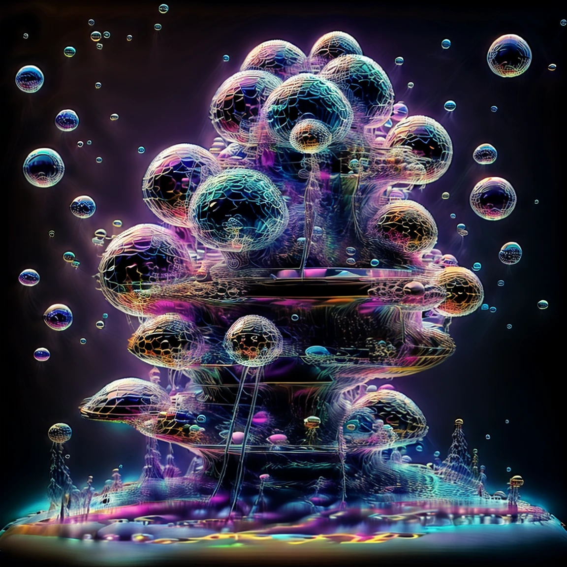 A close up of beautiful bubbles floating on top of each other, LSD, DMT imagery. octane render, psychedelic droplets of water, abstract liquid, and intricate rainbow art. octane render, black 3d fluid simulation,  ethereal bubbles, swirling liquids, and highly detailed, octane render, reflective rainbow bubbles, twisted colors inside of glass spheres, Psilocybin Dream inside an amazing image of light emerging from colors in a shimmering glass morphing out of colors, bright neon and fluorescent colors,very bright, vibrant colors, perfectly formed and symmetrical reflective bubbles and spheres, attention to detail with these beautiful bubbles and spheres, Extreme Hallucinations in a gorgeous piece of  psychedelic digital artwork, Stunning, pixel art, tripped out colors, 4d mandelbulb psychedelics, glass like psychedelic landscape, intricate rainbow environment, psychedelic underwater brightness and glow with neon colors, glowing colors twist inside of translucent glass spheres and bubbles with light and color reflecting off of both in bright fluorescent colors, psychedelic trip, fluorescent and neon aesthetic, psychedelic vibrant colors, bright psychedelic paint splattered backgrounds,swirling spirals and vortex, bright vibrant colors popping out from 3d glass spheres, Rotational Symmetry, Pixel Assets, Portrait photography, Surrealism, Photorealistic, Hyperdetailed, Glass Morphism, Digital Art, Sparkle, Optical Illusion, Glowing Light, Reflective Light, Overexposure, Backlighting, Depth Of Field, Spheres and bubbles show perfect Symmetry, UHD, High Details, High Quality, Super Detailed, Full Focus, Awe inspiring, Shockingly unique wallpaper art, Breathtaking, Indescribably Beautiful, Heaven sent images, Best Quality, Award Winning, MasterpieceA close up of beautiful bubbles floating on top of each other, LSD, DMT imagery. octane render, psychedelic droplets of water, abstract liquid, and intricate rainbow art. octane render, black 3d fluid simulation,  ethereal bubbl