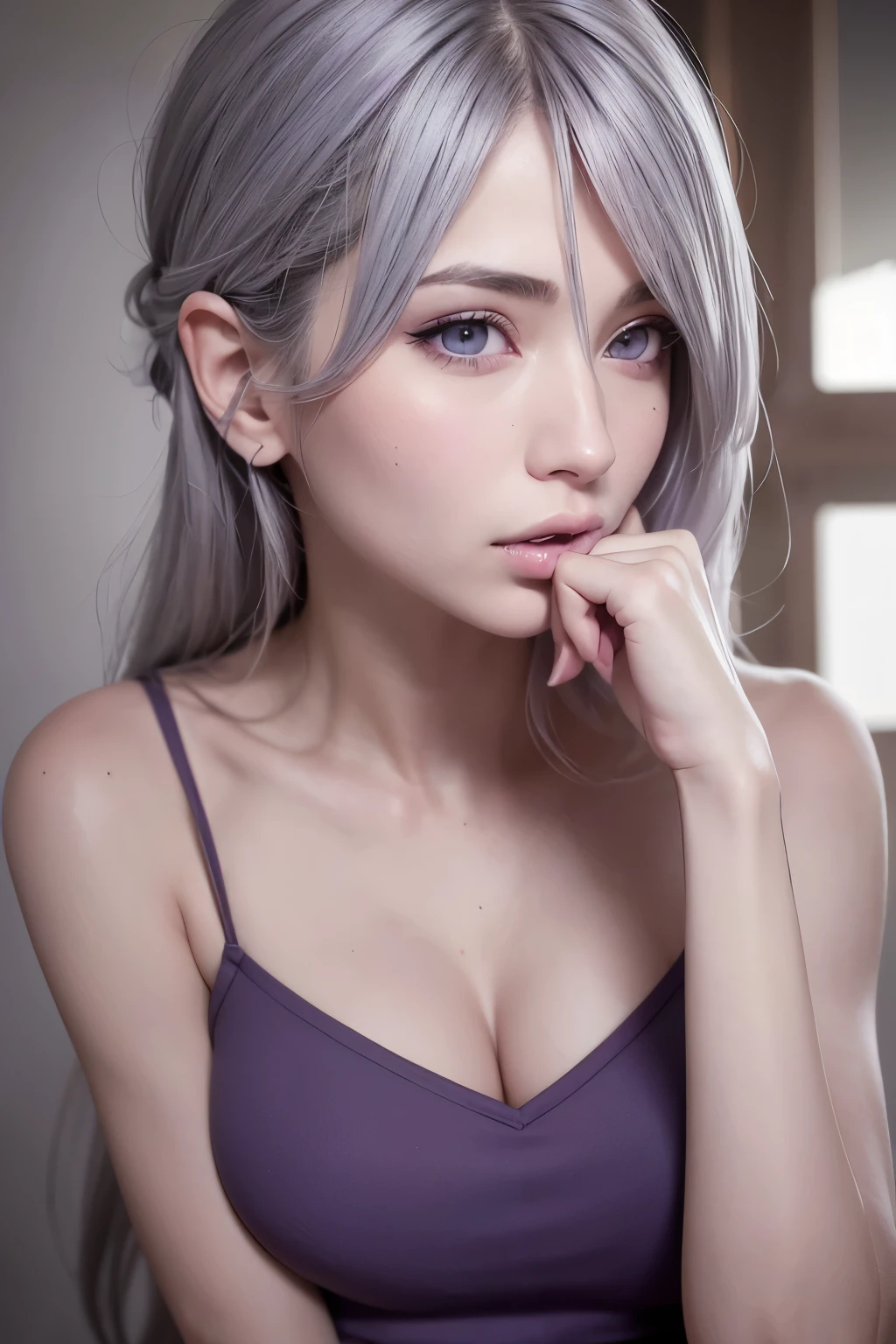 (thin), (sexy mouth), (gray hair), (purple eyes), (perfect nose),