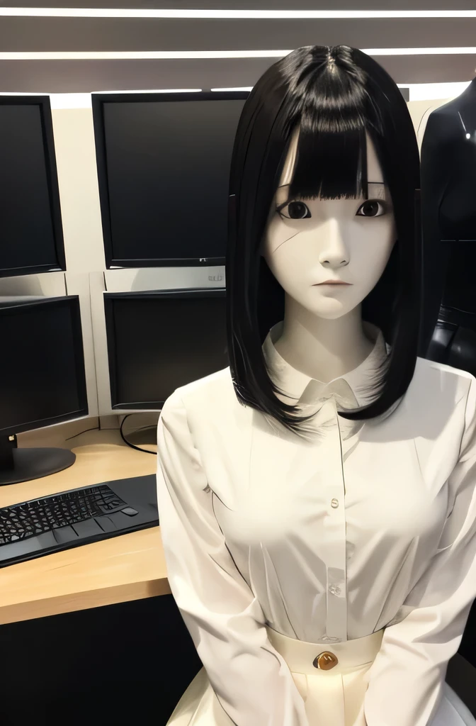 Anime girl in a dark room in the corner rikikomori blurred background computer