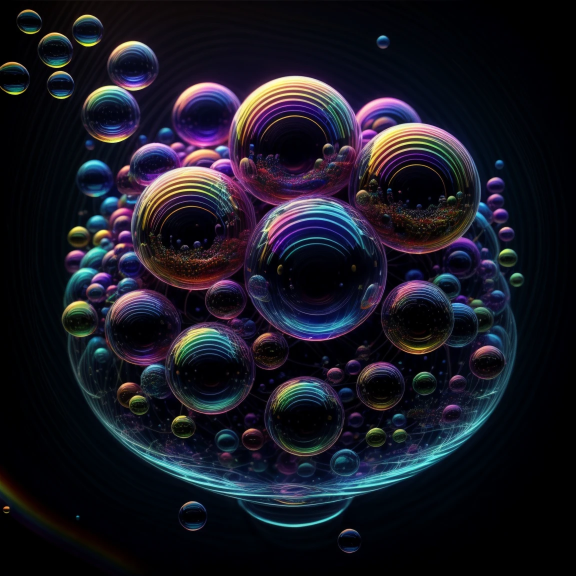 A close up of beautiful bubbles floating on top of each other, LSD, DMT imagery. octane render, psychedelic droplets of water, abstract liquid, and intricate rainbow art. octane render, black 3d fluid simulation,  ethereal bubbles, swirling liquids, and highly detailed, octane render, reflective rainbow bubbles, twisted colors inside of glass spheres, Psilocybin Dream inside an amazing image of light emerging from colors in a shimmering glass morphing out of colors, bright neon and fluorescent colors,very bright, vibrant colors, perfectly formed and symmetrical reflective bubbles and spheres, attention to detail with these beautiful bubbles and spheres, Extreme Hallucinations in a gorgeous piece of  psychedelic digital artwork, Stunning, pixel art, tripped out colors, 4d mandelbulb psychedelics, glass like psychedelic landscape, intricate rainbow environment, psychedelic underwater brightness and glow with neon colors, glowing colors twist inside of translucent glass spheres and bubbles with light and color reflecting off of both in bright fluorescent colors, psychedelic trip, fluorescent and neon aesthetic, psychedelic vibrant colors, bright psychedelic paint splattered backgrounds,swirling spirals and vortex, bright vibrant colors popping out from 3d glass spheres, Rotational Symmetry, Pixel Assets, Portrait photography, Surrealism, Photorealistic, Hyperdetailed, Glass Morphism, Digital Art, Sparkle, Optical Illusion, Glowing Light, Reflective Light, Overexposure, Backlighting, Depth Of Field, Spheres and bubbles show perfect Symmetry, UHD, High Details, High Quality, Super Detailed, Full Focus, Awe inspiring, Shockingly unique wallpaper art, Breathtaking, Indescribably Beautiful, Heaven sent images, Best Quality, Award Winning, MasterpieceA close up of beautiful bubbles floating on top of each other, LSD, DMT imagery. octane render, psychedelic droplets of water, abstract liquid, and intricate rainbow art. octane render, black 3d fluid simulation,  ethereal bubbl