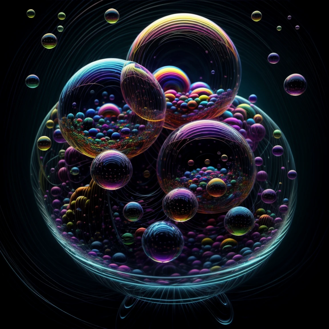 A close up of beautiful bubbles floating on top of each other, LSD, DMT imagery. octane render, psychedelic droplets of water, abstract liquid, and intricate rainbow art. octane render, black 3d fluid simulation,  ethereal bubbles, swirling liquids, and highly detailed, octane render, reflective rainbow bubbles, twisted colors inside of glass spheres, Psilocybin Dream inside an amazing image of light emerging from colors in a shimmering glass morphing out of colors, bright neon and fluorescent colors,very bright, vibrant colors, perfectly formed and symmetrical reflective bubbles and spheres, attention to detail with these beautiful bubbles and spheres, Extreme Hallucinations in a gorgeous piece of  psychedelic digital artwork, Stunning, pixel art, tripped out colors, 4d mandelbulb psychedelics, glass like psychedelic landscape, intricate rainbow environment, psychedelic underwater brightness and glow with neon colors, glowing colors twist inside of translucent glass spheres and bubbles with light and color reflecting off of both in bright fluorescent colors, psychedelic trip, fluorescent and neon aesthetic, psychedelic vibrant colors, bright psychedelic paint splattered backgrounds,swirling spirals and vortex, bright vibrant colors popping out from 3d glass spheres, Rotational Symmetry, Pixel Assets, Portrait photography, Surrealism, Photorealistic, Hyperdetailed, Glass Morphism, Digital Art, Sparkle, Optical Illusion, Glowing Light, Reflective Light, Overexposure, Backlighting, Depth Of Field, Spheres and bubbles show perfect Symmetry, UHD, High Details, High Quality, Super Detailed, Full Focus, Awe inspiring, Shockingly unique wallpaper art, Breathtaking, Indescribably Beautiful, Heaven sent images, Best Quality, Award Winning, MasterpieceA close up of beautiful bubbles floating on top of each other, LSD, DMT imagery. octane render, psychedelic droplets of water, abstract liquid, and intricate rainbow art. octane render, black 3d fluid simulation,  ethereal bubbl