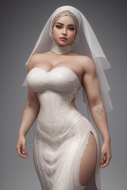 Aaliyah who is a bodybuilder. She is wearing shiny silver long ball gown with gloves in high heels golden stilettos holding a small bag, walking out of the hotel front door, (masterpiece:1.2) (photorealistic:1.2) (best quality) (intricate details) (8K) (high poly) (ray tracing), (sharp focus), (natural skin textures), ((full body shot)),