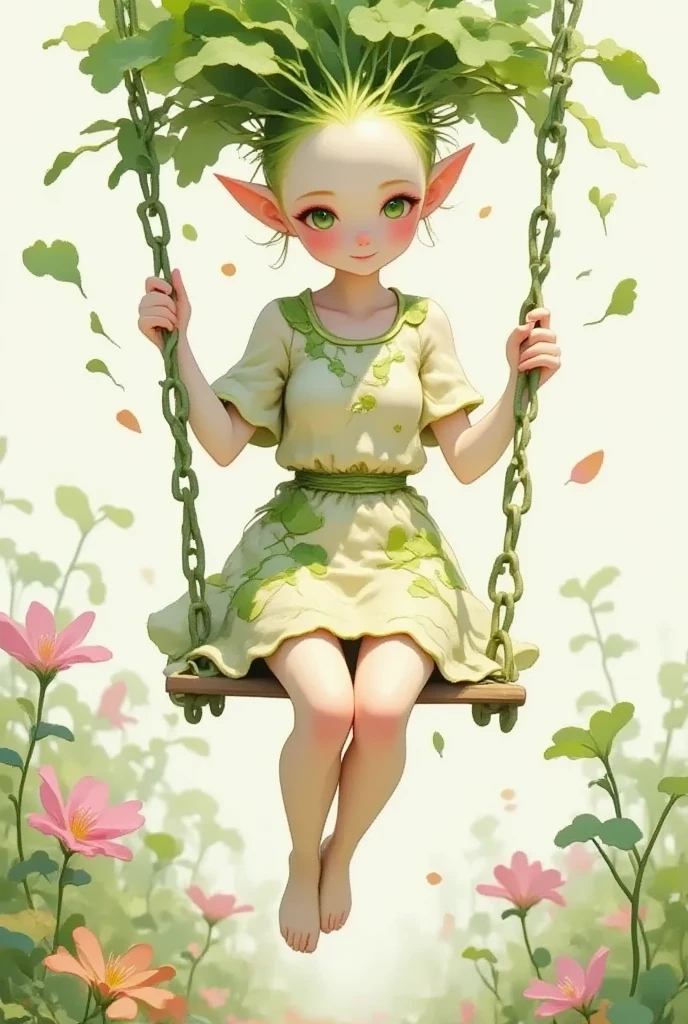 A cute daikon Lady on a Swing