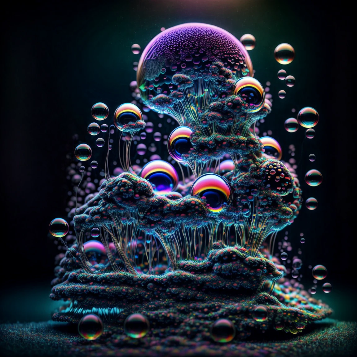 A close up of beautiful bubbles floating on top of each other, LSD, DMT imagery. octane render, psychedelic droplets of water, abstract liquid, and intricate rainbow art. octane render, black 3d fluid simulation,  ethereal bubbles, swirling liquids, and highly detailed, octane render, reflective rainbow bubbles, twisted colors inside of glass spheres, Psilocybin Dream inside an amazing image of light emerging from colors in a shimmering glass morphing out of colors, bright neon and fluorescent colors,very bright, vibrant colors, perfectly formed and symmetrical reflective bubbles and spheres, attention to detail with these beautiful bubbles and spheres, Extreme Hallucinations in a gorgeous piece of  psychedelic digital artwork, Stunning, pixel art, tripped out colors, 4d mandelbulb psychedelics, glass like psychedelic landscape, intricate rainbow environment, psychedelic underwater brightness and glow with neon colors, glowing colors twist inside of translucent glass spheres and bubbles with light and color reflecting off of both in bright fluorescent colors, psychedelic trip, fluorescent and neon aesthetic, psychedelic vibrant colors, bright psychedelic paint splattered backgrounds,swirling spirals and vortex, bright vibrant colors popping out from 3d glass spheres, Rotational Symmetry, Pixel Assets, Portrait photography, Surrealism, Photorealistic, Hyperdetailed, Glass Morphism, Digital Art, Sparkle, Optical Illusion, Glowing Light, Reflective Light, Overexposure, Backlighting, Depth Of Field, Spheres and bubbles show perfect Symmetry, UHD, High Details, High Quality, Super Detailed, Full Focus, Awe inspiring, Shockingly unique wallpaper art, Breathtaking, Indescribably Beautiful, Heaven sent images, Best Quality, Award Winning, MasterpieceA close up of beautiful bubbles floating on top of each other, LSD, DMT imagery. octane render, psychedelic droplets of water, abstract liquid, and intricate rainbow art. octane render, black 3d fluid simulation,  ethereal bubbl