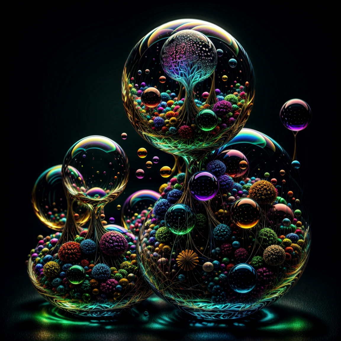 A close up of beautiful bubbles floating on top of each other, LSD, DMT imagery. octane render, psychedelic droplets of water, abstract liquid, and intricate rainbow art. octane render, black 3d fluid simulation,  ethereal bubbles, swirling liquids, and highly detailed, octane render, reflective rainbow bubbles, twisted colors inside of glass spheres, Psilocybin Dream inside an amazing image of light emerging from colors in a shimmering glass morphing out of colors, bright neon and fluorescent colors,very bright, vibrant colors, perfectly formed and symmetrical reflective bubbles and spheres, attention to detail with these beautiful bubbles and spheres, Extreme Hallucinations in a gorgeous piece of  psychedelic digital artwork, Stunning, pixel art, tripped out colors, 4d mandelbulb psychedelics, glass like psychedelic landscape, intricate rainbow environment, psychedelic underwater brightness and glow with neon colors, glowing colors twist inside of translucent glass spheres and bubbles with light and color reflecting off of both in bright fluorescent colors, psychedelic trip, fluorescent and neon aesthetic, psychedelic vibrant colors, bright psychedelic paint splattered backgrounds,swirling spirals and vortex, bright vibrant colors popping out from 3d glass spheres, Rotational Symmetry, Pixel Assets, Portrait photography, Surrealism, Photorealistic, Hyperdetailed, Glass Morphism, Digital Art, Sparkle, Optical Illusion, Glowing Light, Reflective Light, Overexposure, Backlighting, Depth Of Field, Spheres and bubbles show perfect Symmetry, UHD, High Details, High Quality, Super Detailed, Full Focus, Awe inspiring, Shockingly unique wallpaper art, Breathtaking, Indescribably Beautiful, Heaven sent images, Best Quality, Award Winning, MasterpieceA close up of beautiful bubbles floating on top of each other, LSD, DMT imagery. octane render, psychedelic droplets of water, abstract liquid, and intricate rainbow art. octane render, black 3d fluid simulation,  ethereal bubbl