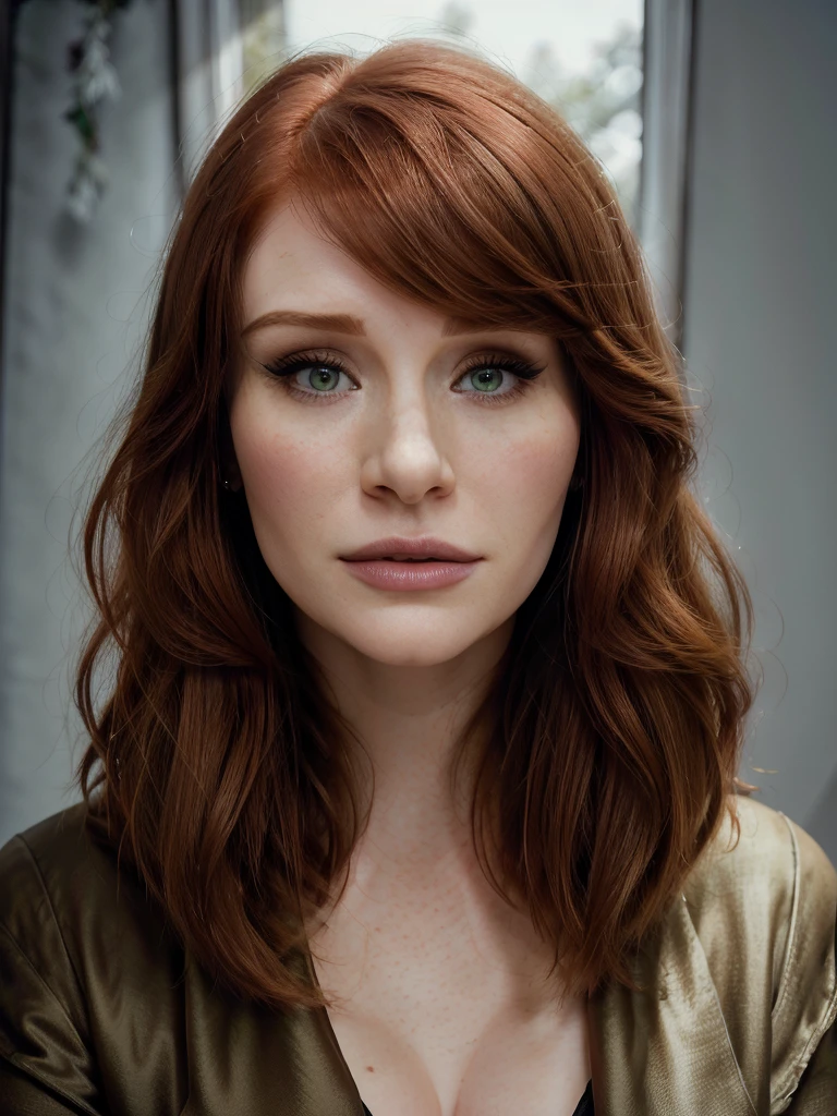 Claire Dearing, Bryce Dallas Howard American actress, (Elegant woman), (green eyes), Forty years, Model woman, (in the photoshoot room Christmas selfie), (hot pose), (Christmas room in scene), (Beautiful short straight hair with bangs), (Feminine woman), (only short Reddish hair straight), (bigger body), Beautiful face, perfect body, realistic hair, realistic face, Realistic Scenery, Realistic body, hot face, gorgeous face, (in cinematic movie Christmas scene), (Beautiful Christmas scenery in the background), (using a brown Fur coat dress), (hot face), (Beautiful straight hair), (Detailed short hair), (Realistic eyes), (portrait), (portrait face), (in cinematic photography), (Bryce Dallas Howard face), (Realistic face), (Realistic eyes), (hot eyes), (Beautiful face), (hot face), (portrait face), (selfie cinematic film), (pose Elegant woman), (Elegant hair), (Sexy face), (Looking at the camera), (Face facing the camera), (Looking up camera), (perfect face skin)