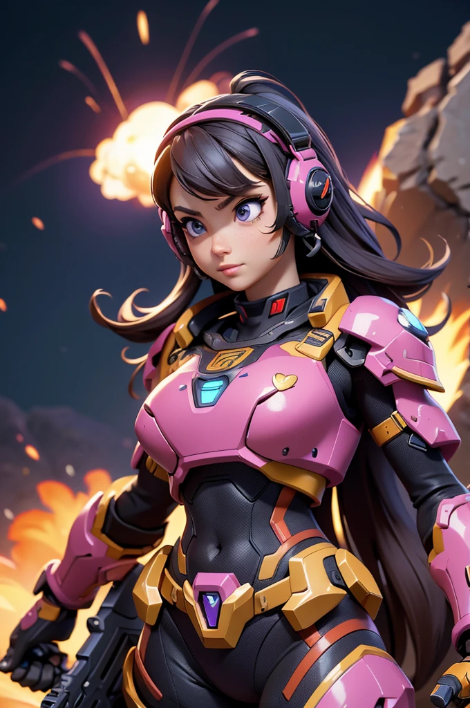 (high quality,masterpiece:1.2),ultra-detailed,(realistic,photorealistic,photo-realistic:1.37),HDR,UHD,studio lighting,extreme detail description,professional,vivid colors,bokeh,battle mech,heart themed symbols,love gun,action pose,volcanic asteroid,metallic armor,purple hues,explosions,dynamic motion,burning lava)
Note:
- Don't add any explanations or extra details to the prompt.
- Please make sure the prompt follows the format requirements mentioned above.