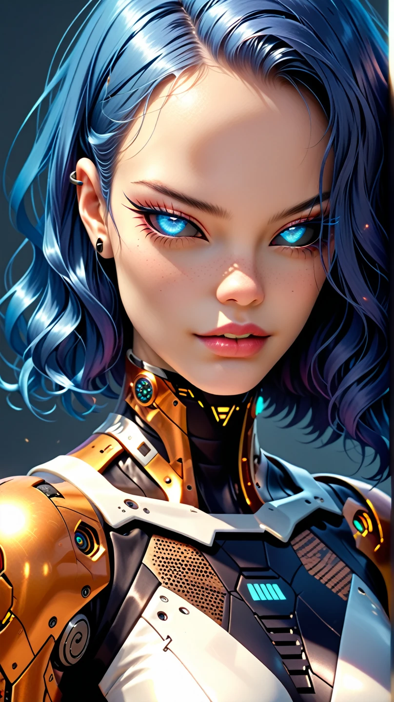 (nsfw:1), (Uncensored:1), score_9, score_8_up, score_7_up, (full body Shot:1.25), (1 girl), (asian), beautiful teenage (skinny) muscular goth cyborg girl, (black sclera, glowing blue eyes & hair:1.5), a highly detailed, futuristic female cyborg with striking visual elements. She has glowing blue eyes that emit an intense light, suggesting advanced technological capabilities. Her sleek, synthetic body features a combination of glossy black and white materials with metallic components, intricately designed and reinforced with glowing blue accents.
Her appearance is powerful and imposing, with mechanical enhancements visible across her arms, shoulders, and torso. Her face retains a humanoid look, complemented by short, wavy hair with a luminous blue tint, adding a dramatic and vibrant flair to her futuristic design. The background is dark, emphasizing the glowing elements and cybernetic details on her body., DonMCyb3rN3cr0XL, CyberRealistic_Negative_PONY-neg,CyberRealistic_Negative_PONY