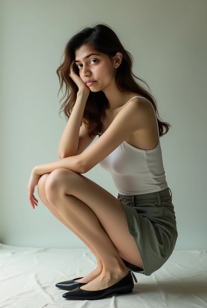 A seated person who looks real, not a cartoon.  