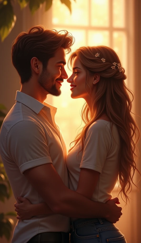 a couple looking into each other's eyes as if there were no one else happy