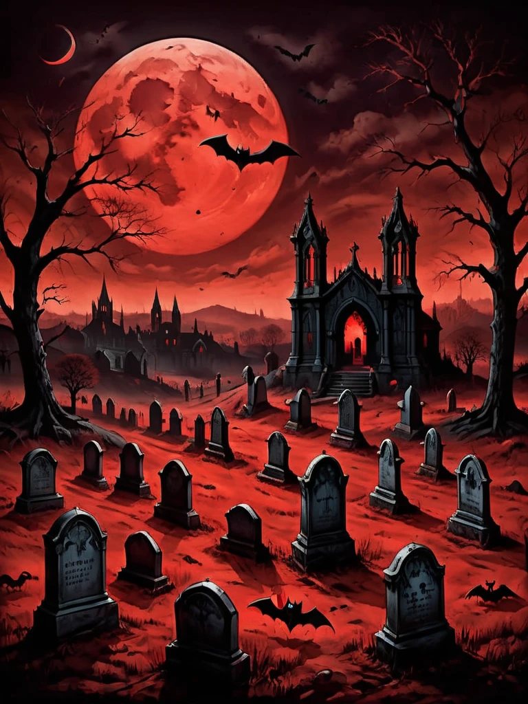 A very horror atmosphere from grave some bodies coming out side and eating flash and blood 
Bats are flying and bloods are all around 
In the middle there will be a text "horror night with BGC "