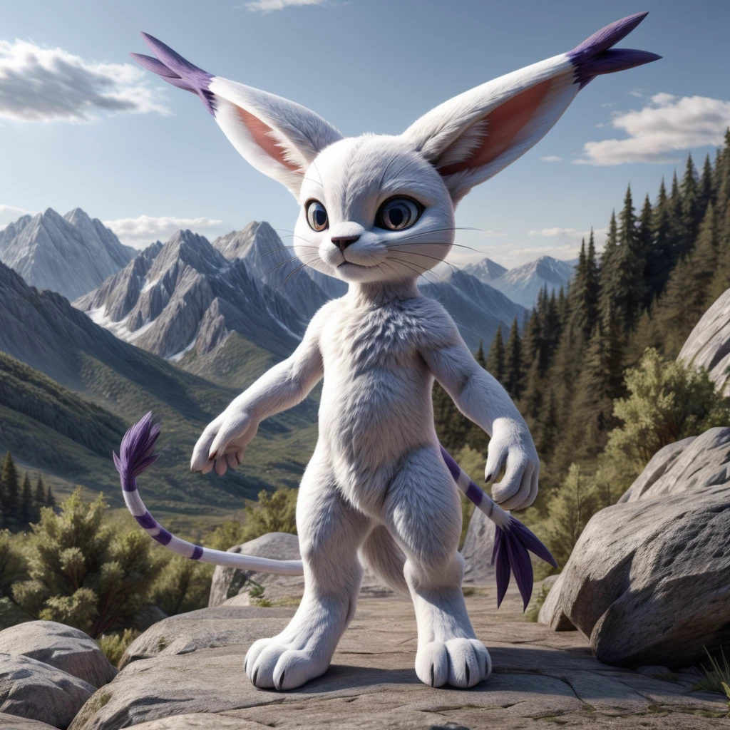 Full body, gatomon, solo, furry, talon, very detailed fur, in the mountains, Highest quality, photorealistic, very detailed, very detailed background