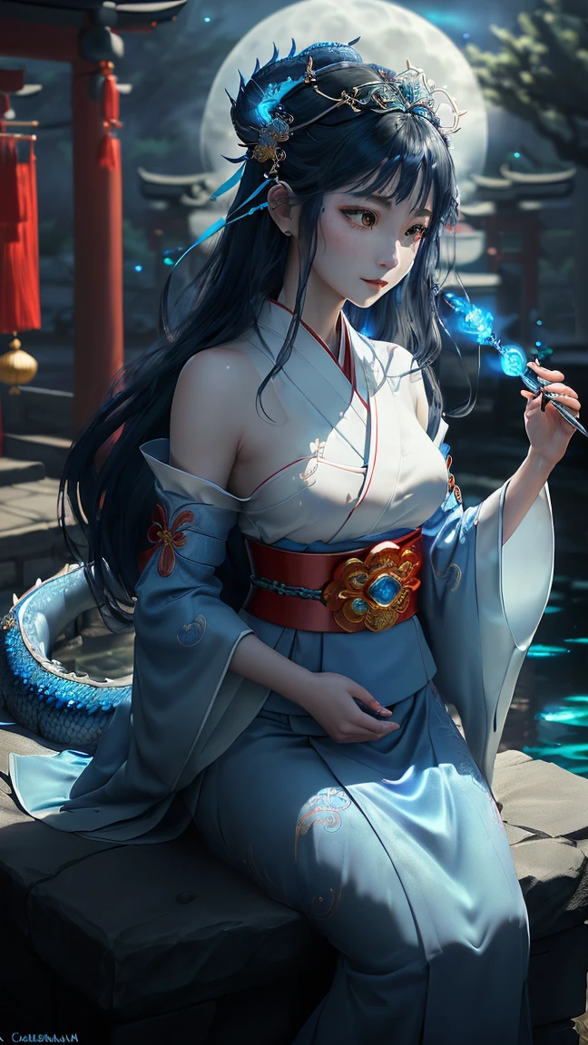 Beautiful Japanese woman in an anti-gravity environment, 5, Highest quality, 8k resolution, Very detailed, Realistic:1.37, Mature Woman, Elegant woman, Sophisticated woman, 5. Married women, [Small breasts], beautiful and soft breasts, [Focus on the whole body], [Fine Lines], Beautiful Lips, Sparkling eyes, Look straight ahead, [Red lipstick], Underwater, Ocean中, Ocean, Mermaid-like, Low Ponytail.