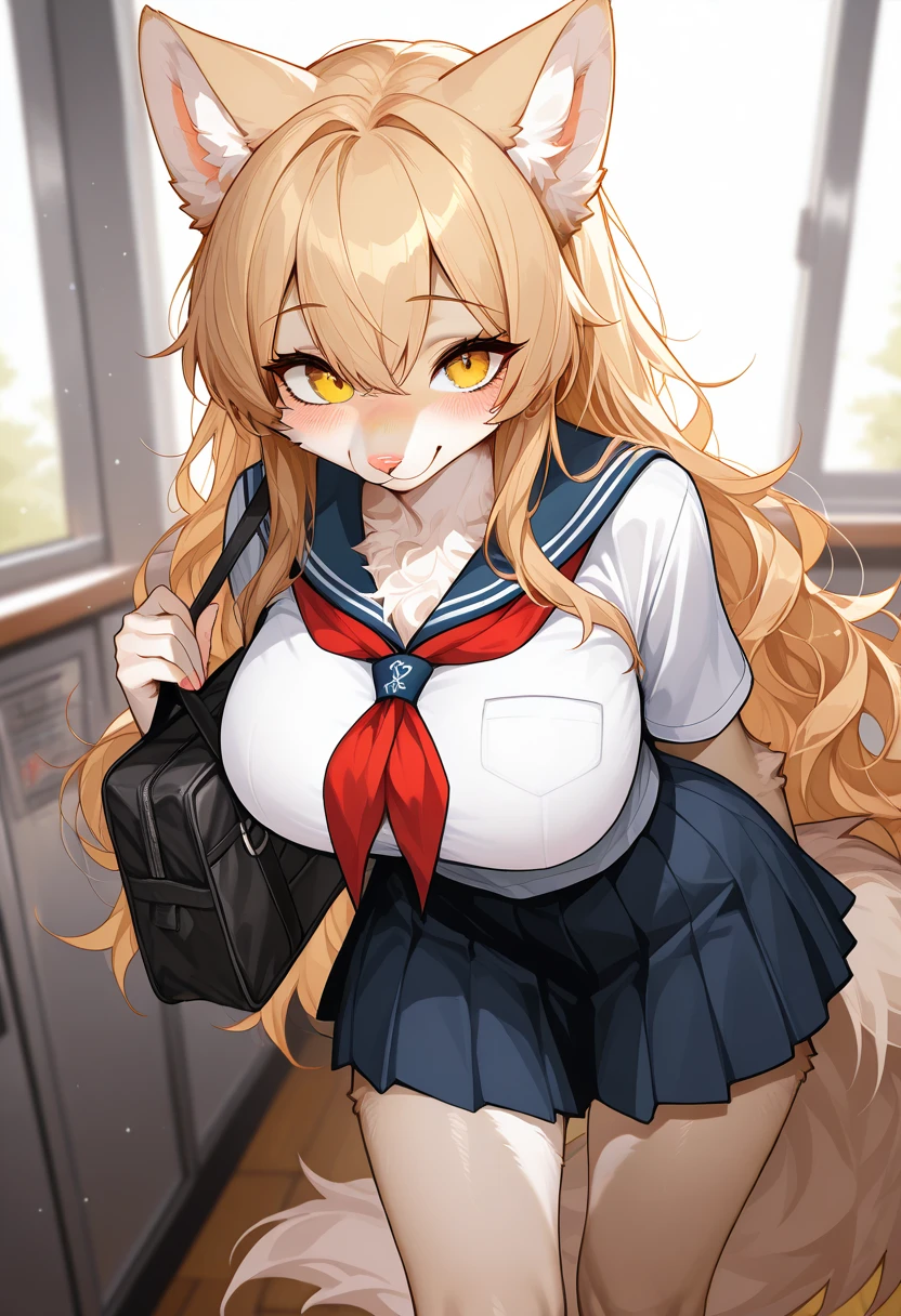 high school girl、Dressed in high 、School classroom、(Big Breasts)、Grinning face、((独奏))、smirk