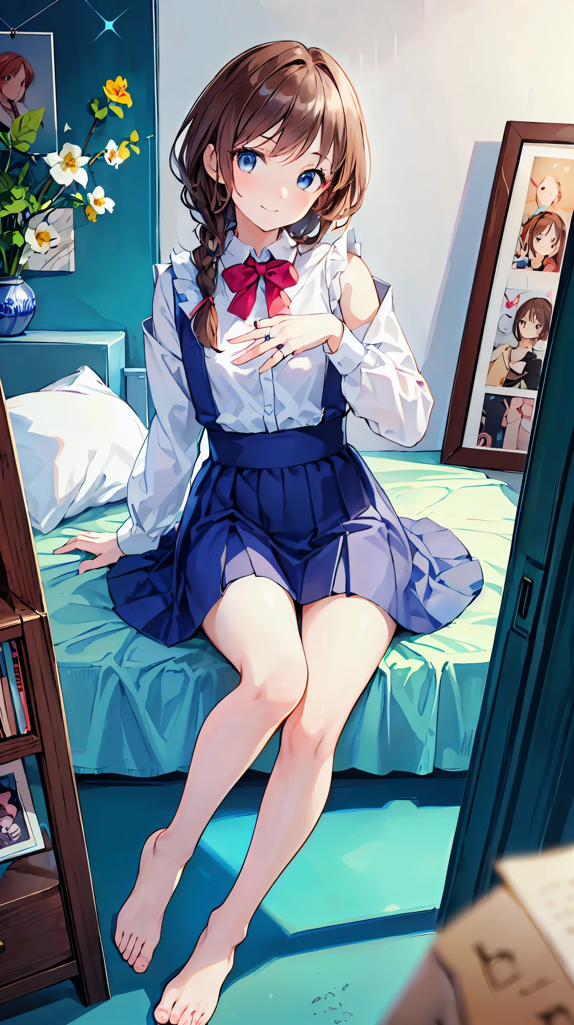 Brown Hair, shortcut, unkempt hair,Short braided hair,Neat, slender beautiful,Correct posture,Small chest, beautiful legs, the seductive grey-blue eyes are shining like stars,Droopy eyes, Vivid な色, beautiful eyes,A delicate smile,Textured Skin, best quality best , gentle and beautiful woman , anime style、、Laughter ,Aerial View,aerial PhotograPh,Full body portrait,The whole body is Projected, realistic , realistic , (masterPiece,Highest questionuality:1.4),(8k, RAW photo, realistic :1.2), Not Safe at Work , detailed skin, detailed face , one girl, princess your ddler,Alice in Wonderland, cute face, SuPer ReSolution, retro realistic detailed illustration,,{{{Exquisite ,comPlicated, amazing,Delicately, Extraordinary ,Careful,Point, female hands with incredible , Obsessed ,Craftsman'S,subtle,Celebrities,Skilled, vibrant, Vivid , comPlicatedな}}}, SharPly focuSed edgeS, fresh natural gradations, Highest questionuality, amazing品質, Very Beautiful , absurd, Pub Sadness, ((yellow, , Frills, yellow layered, miniskirt,overskirt)), ((White FrillS Apron)),((Shiny wave hair)), crowns, Ankle boots, , dress, (((JumPing))), stretch your legs and rest., (Frills Shirt), ゴシック dress, headband, Short sleeve, Bow Hair, HaPPy, ;P, Medium Bob, ( blonde alone), (( wave hair)), Shimmering eyeS, blue eyes, ((yellow headband)),(((White Frills PantieS))), (((Skirt fliP))), Laughter, , dress, Alice (Alice in Wonderland), (CaPe), White Frills legwear, ((yellow the Bow)), puff sleeve , Prohibit, Short sleeve, ((yellow bow ribbon)), long hair, (White Frills aPron), ((( tiara ))), ((( has a cute magic wand ))). White Frills legwear, frills, yellow ゴシック dress,: question, (( heart necklace )), ((ring)), masterPiece, Highest questionuality, Not Safe at Work , , , 14, Braided Bang , arm garters , baby face ,輝く瞳, flat chested, it has been,it has beenii,Pastel colour,( Wonderland Garden :1.3),imagine, ((SoaP bubble)), has a heart background , (watercolor),CrumPled tissue PaPer, A small Piece of tissue PaPer that fell to the ground,,DriPPing sweat, sit on the bed,