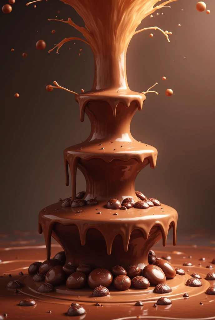 (masterpiece:1.2, UHD, best quality,  highres icon), Chocolate Factory ,  chocolate fountain ,  fountain is erupting ,  chocolate magma blowing high,  Surprised ren ,  factory manager in a tailcoat in a silk hat 