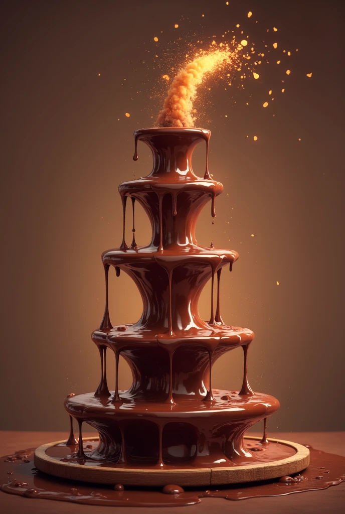 (masterpiece:1.2, UHD, best quality,  highres icon), Chocolate Factory ,  chocolate fountain ,  fountain is erupting ,  chocolate magma blowing high,  Surprised ren ,  factory manager in a tailcoat in a silk hat 