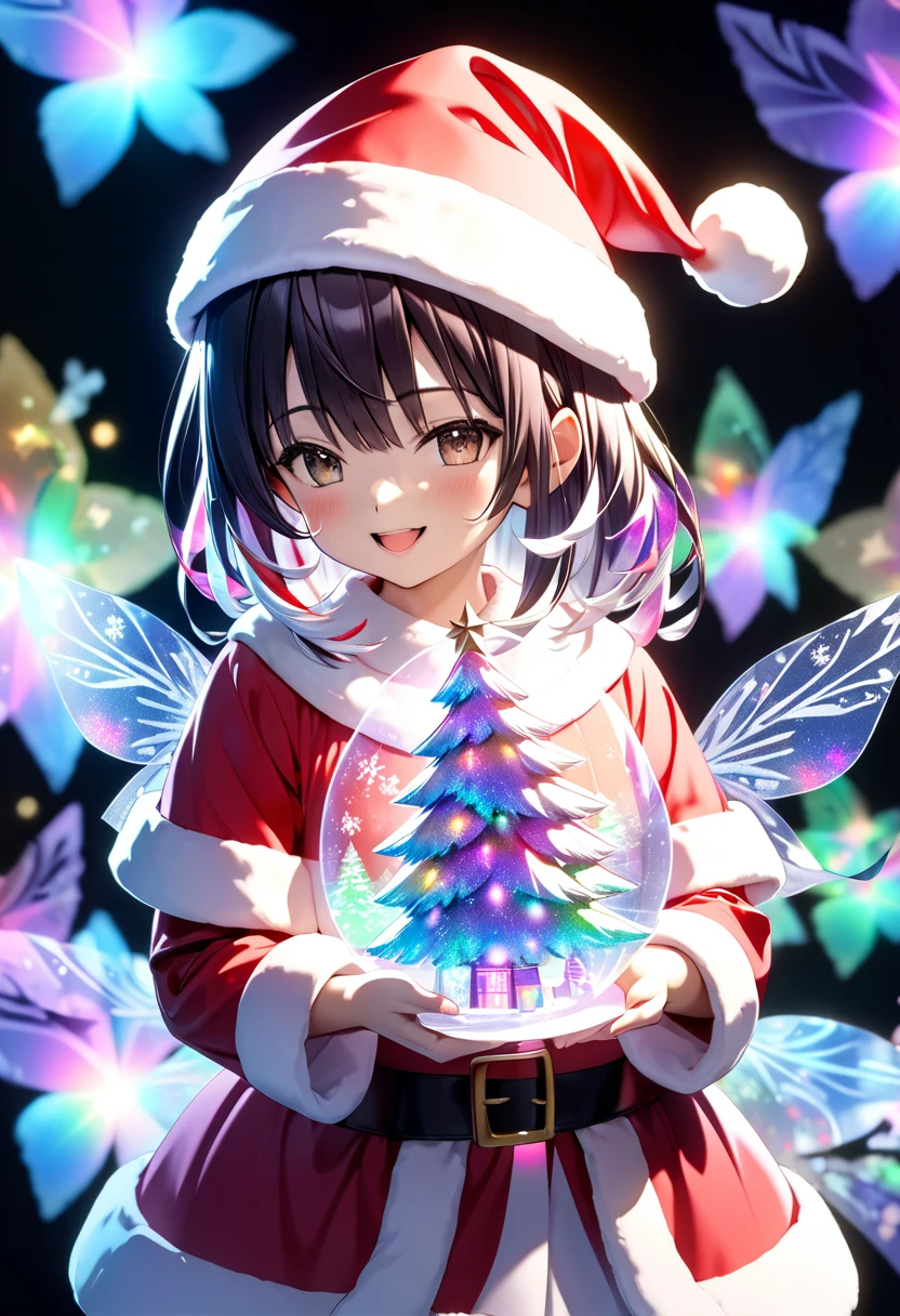  dark-haired woman"Haruna" , Cute Santa Claus figure , background: Iridescent Illumination(( Double Exposure :1.5 ,LED Magic Effects :2.0 ,backgroundぼかし))