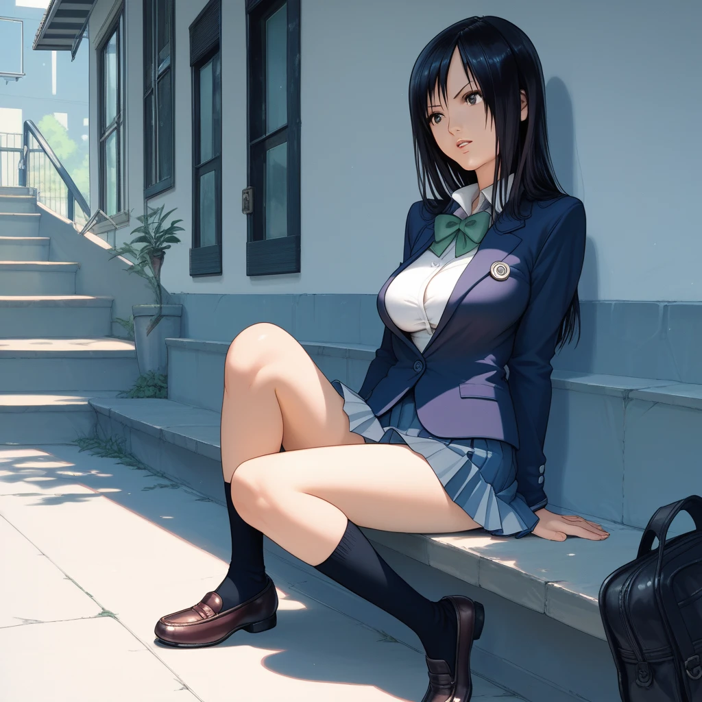 shimohira reika,reika shimohira,large breasts,slender,school uniform,socks,shoes