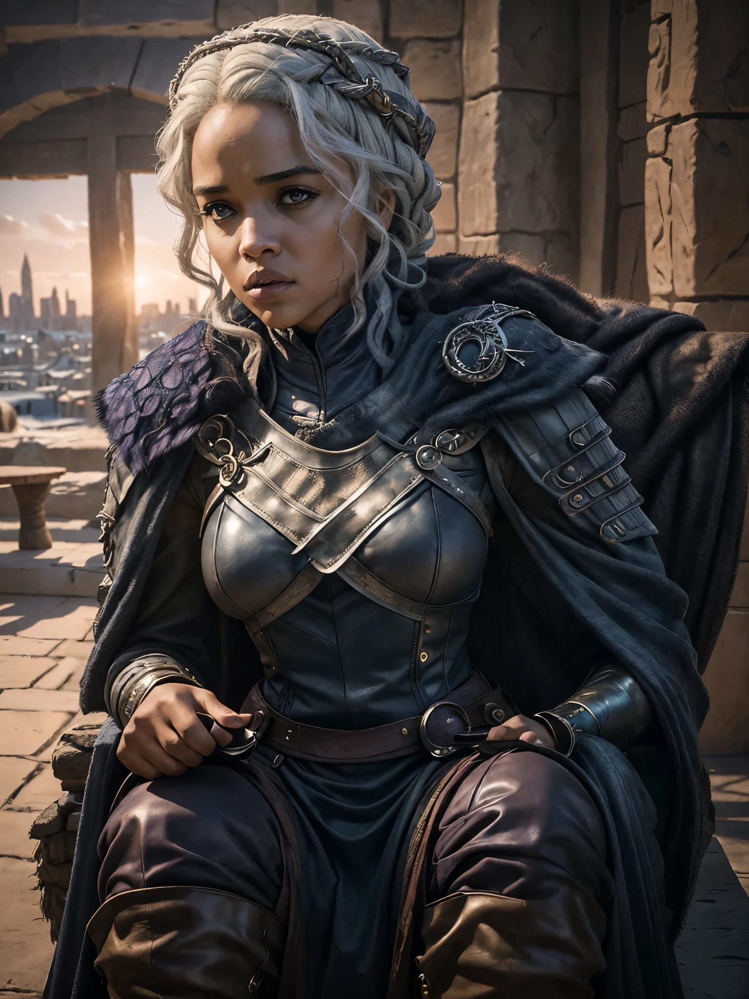 ((instagram photo)) full body photo of 28 year old beautiful ((African woman superhero costume)) strong ((girlboss)) fierce in a ((game of thrones tv show and fictional city of westeros)) (high detailed skin:1.2) 8k uhd, dslr, soft lighting, high quality, film grain ((amateur photo))