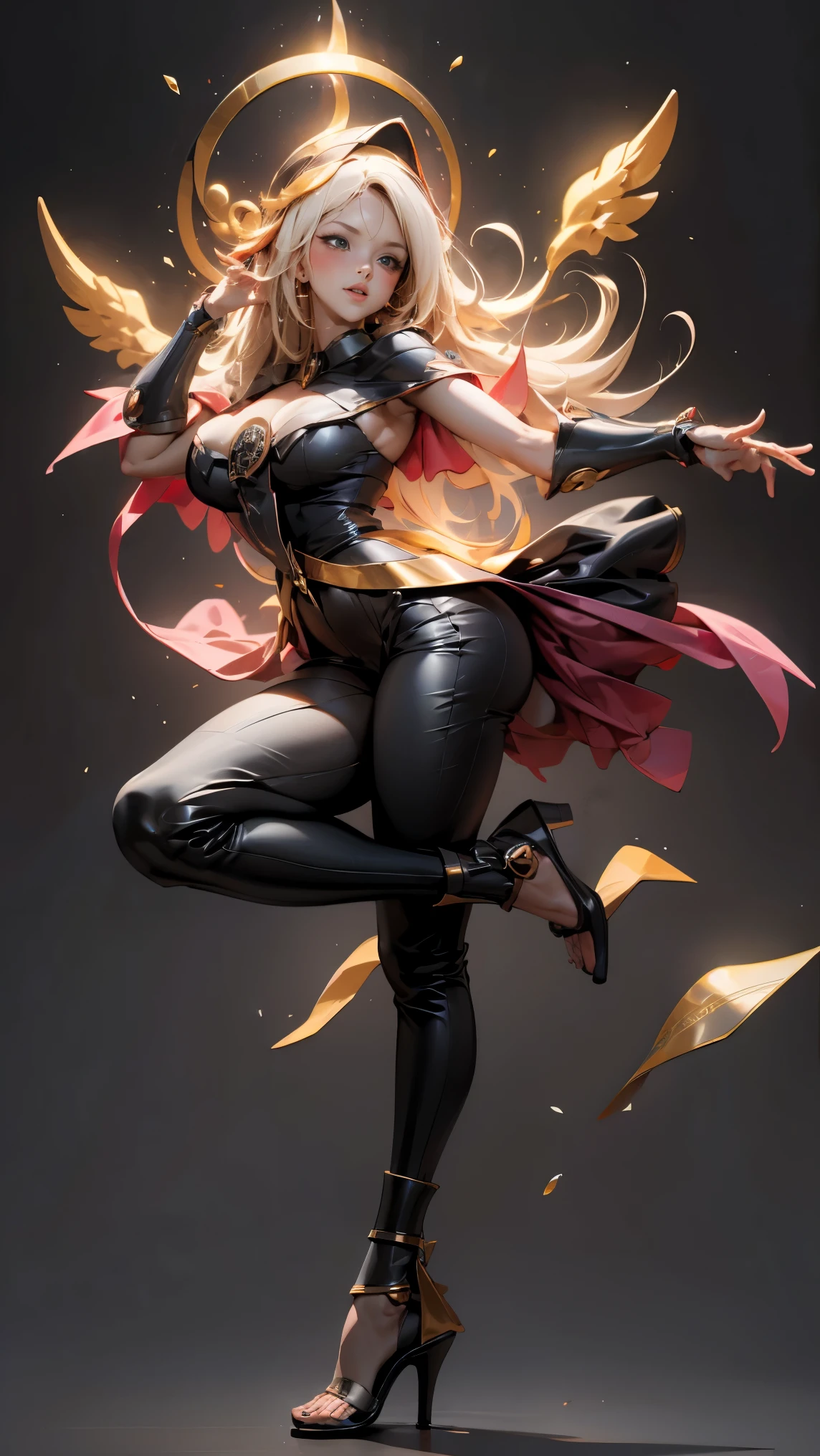masterpiece, Highest quality, sour, Grey sweater, Black leotard, Spin around, spin, Blonde, Superhero, boots, tornado, Circlingwind, alone, barefoot, Circling, Wind effects, spinning into a tornado, fast spin, stand, time travel, Travel through time, High leg, Perfect hands, Perfect Fingers, High leg leotard, Power ups, tornado swirls、24-year-old woman、Sexy proportionature female body、Sexy proportionakeup、Lips with red lipstick、Textured skin((textured skin))、smile、Narrow waist