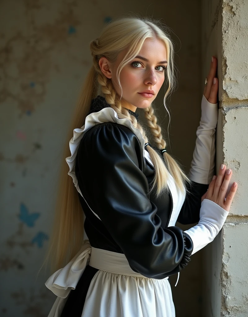 Sexy Frau, full entire body,double bun,Double braids, Schoolgirl Outfit, blondes Haar,Perfekte Augen, Cowboy erschossen, UHD, Anatomisch korrekte Frau, keine sichtbaren Zeiger, fotorealistisch,relevante und detaillierte Umgebung, Lebendige Farben, Dramatische Beleuchtung,ultrarealistisch,Blick in die Kamera