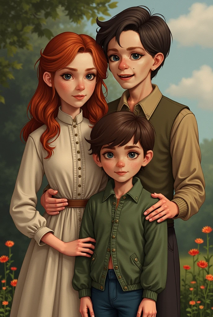 Family image of the Evans family children, being him petunya, lily and thomas before hogwarts but realistic
