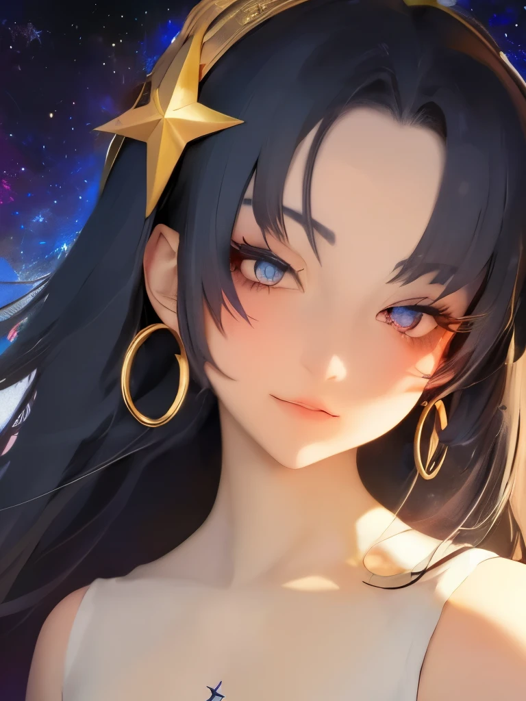 anime girl with stars and gold eyes and blue hair, an anime drawing by Yang J, pixiv contest winner, fantasy art, stars in her eyes, stars in her gazing eyes, neoartcore and charlie bowater, stunning anime face portrait, golden shining eyes, starlit shining eyes, glowing magical eyes, beautiful celestial mage, magical glowing eyes


