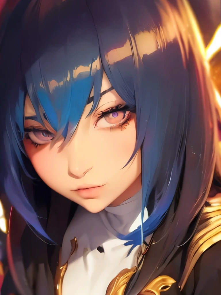 anime girl with stars and gold eyes and blue hair, stars in her eyes, stars in her gazing eyes, neoartcore and charlie bowater, stunning anime face portrait, golden shining eyes, starlit shining eyes, glowing magical eyes, beautiful celestial mage, magical glowing eyes, stars are hidden in the eyes, magical eyes, starry eyes, anime art nouveau cosmic display