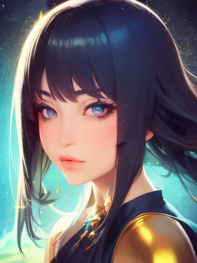 anime girl with stars and gold eyes and blue hair, an anime drawing by Yang J, pixiv contest winner, fantasy art, stars in her eyes, stars in her gazing eyes, neoartcore and charlie bowater, stunning anime face portrait, golden shining eyes, starlit shining eyes, glowing magical eyes, beautiful celestial mage, magical glowing eyes


