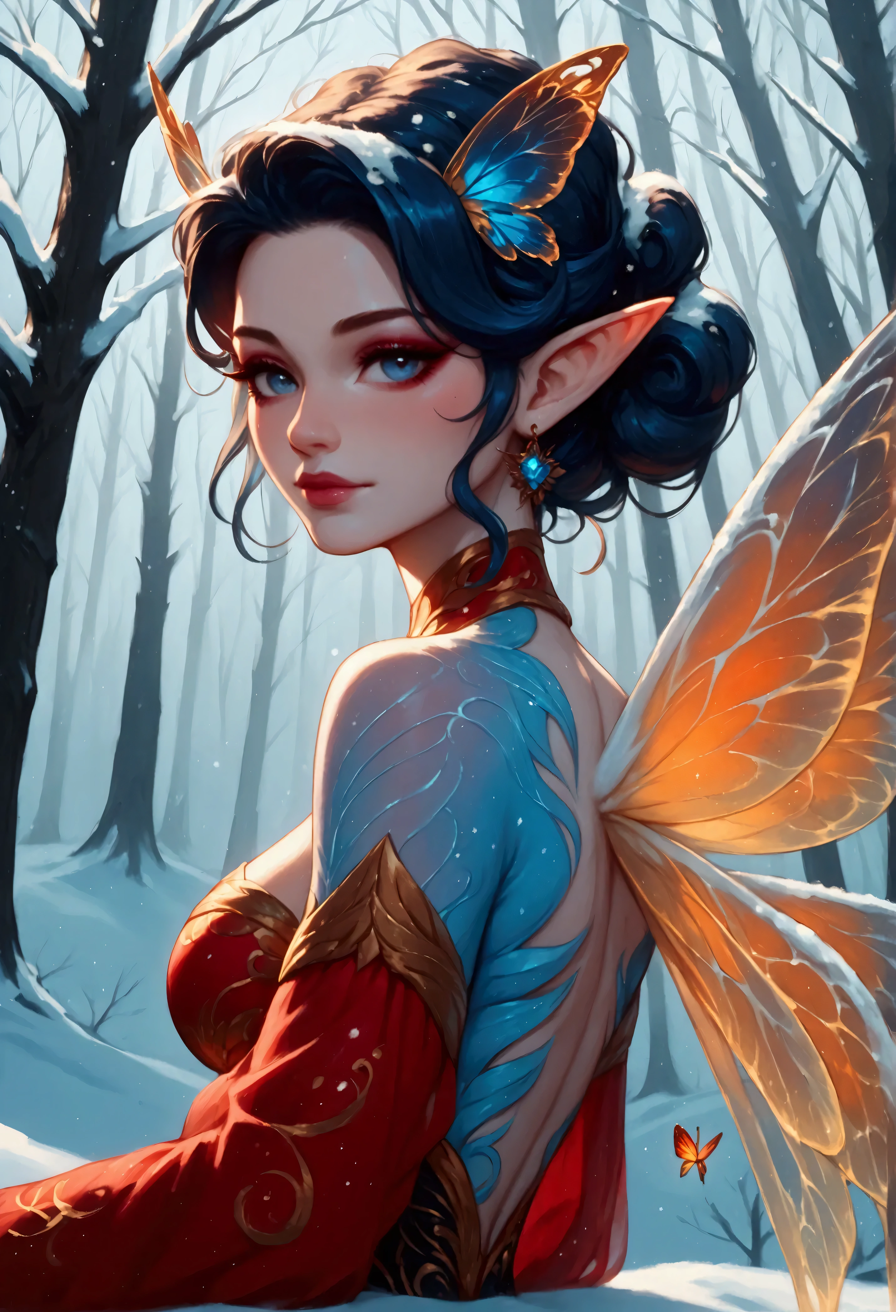 score_9, score_8_up, score_7_up, score_6_up, score_5_up, score_4_up, watercolor art of a most beautiful fairy playing in the snow, a beautiful fairy, spread butterfly wings, dynamic hair color, dynamic hair style, busty, wearing red colorful silk dress, intricate silk, wearing high heels boots, she is playing the snow, fresh snow in the forest, high snow, High Detail, Ultra High Quality, High Resolution, 16K Resolution, Ultra HD Pictures, Ultra Realistic, Clear Details, Realistic Detail, Ultra High Definition, Cinematic Shot