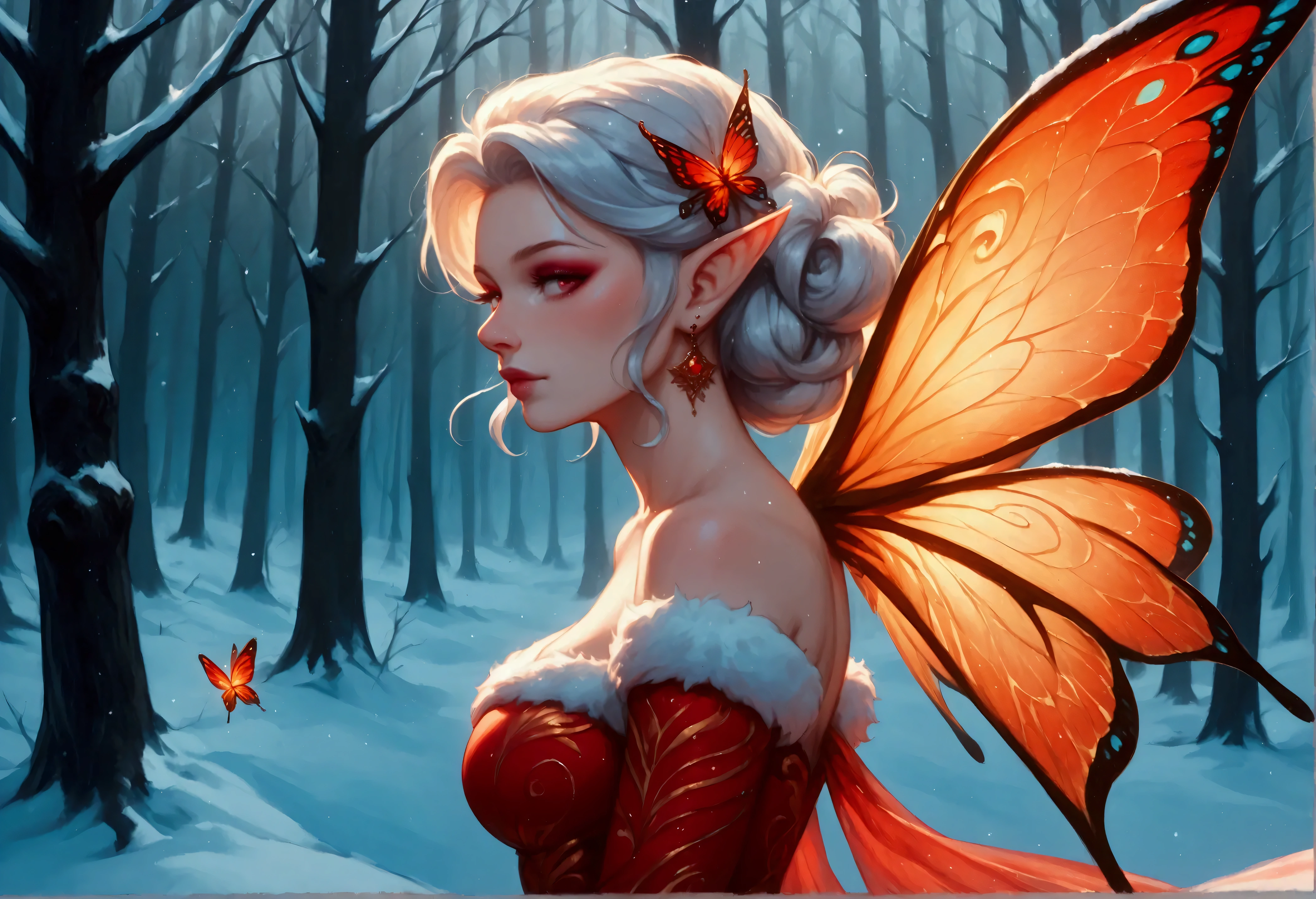 score_9, score_8_up, score_7_up, score_6_up, score_5_up, score_4_up, watercolor art of a most beautiful fairy playing in the snow, a beautiful fairy, spread butterfly wings, dynamic hair color, dynamic hair style, busty, wearing red colorful silk dress, intricate silk, wearing high heels boots, she is playing the snow, fresh snow in the forest, high snow, High Detail, Ultra High Quality, High Resolution, 16K Resolution, Ultra HD Pictures, Ultra Realistic, Clear Details, Realistic Detail, Ultra High Definition, Cinematic Shot