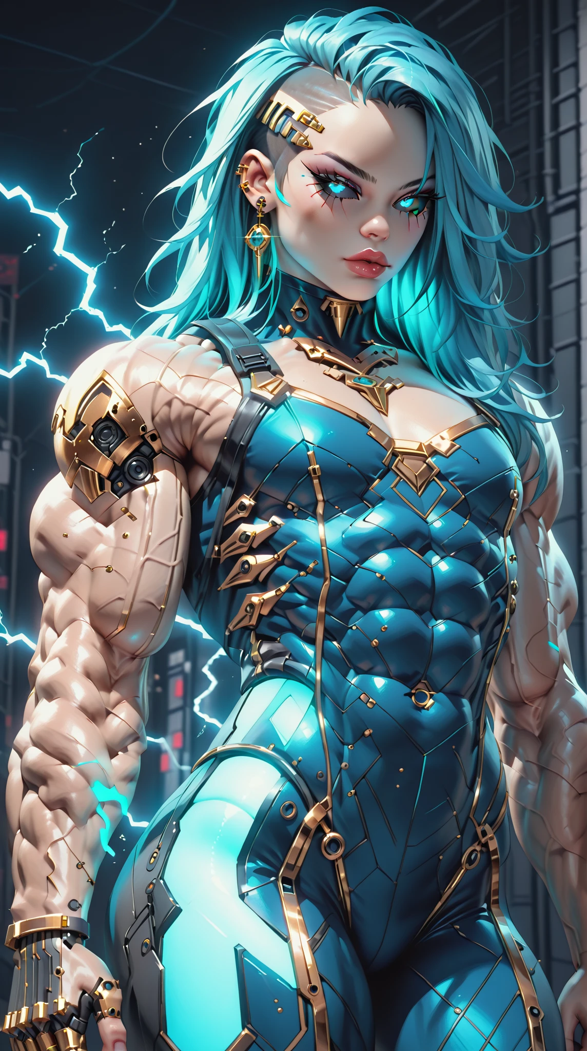 high contrast, (8K UHD:1.2), (photorealistic:1.2),(masterpiece:1.4), (best quality:1.4),extremely detailed wallpaper, highly detailed illustrations, ((1 Girl)) , (super-complex details) , 4K unified, (masterpiece:1.2), (best quality:1.2), (1woman), (masterpiece), (super detailed skin, 8k, perfect body, soft and round breasts, sovereign ass, thick thighs), (tall woman), ((trail picture like the blue suit girl. Make the suit and orange and black glossy color so the muscles will show greatly.!)) (uncensored),((upper body)) ,(muscular thigh:1.9, muscular arm:1.9, muscular abs, vein),big body:2.5
