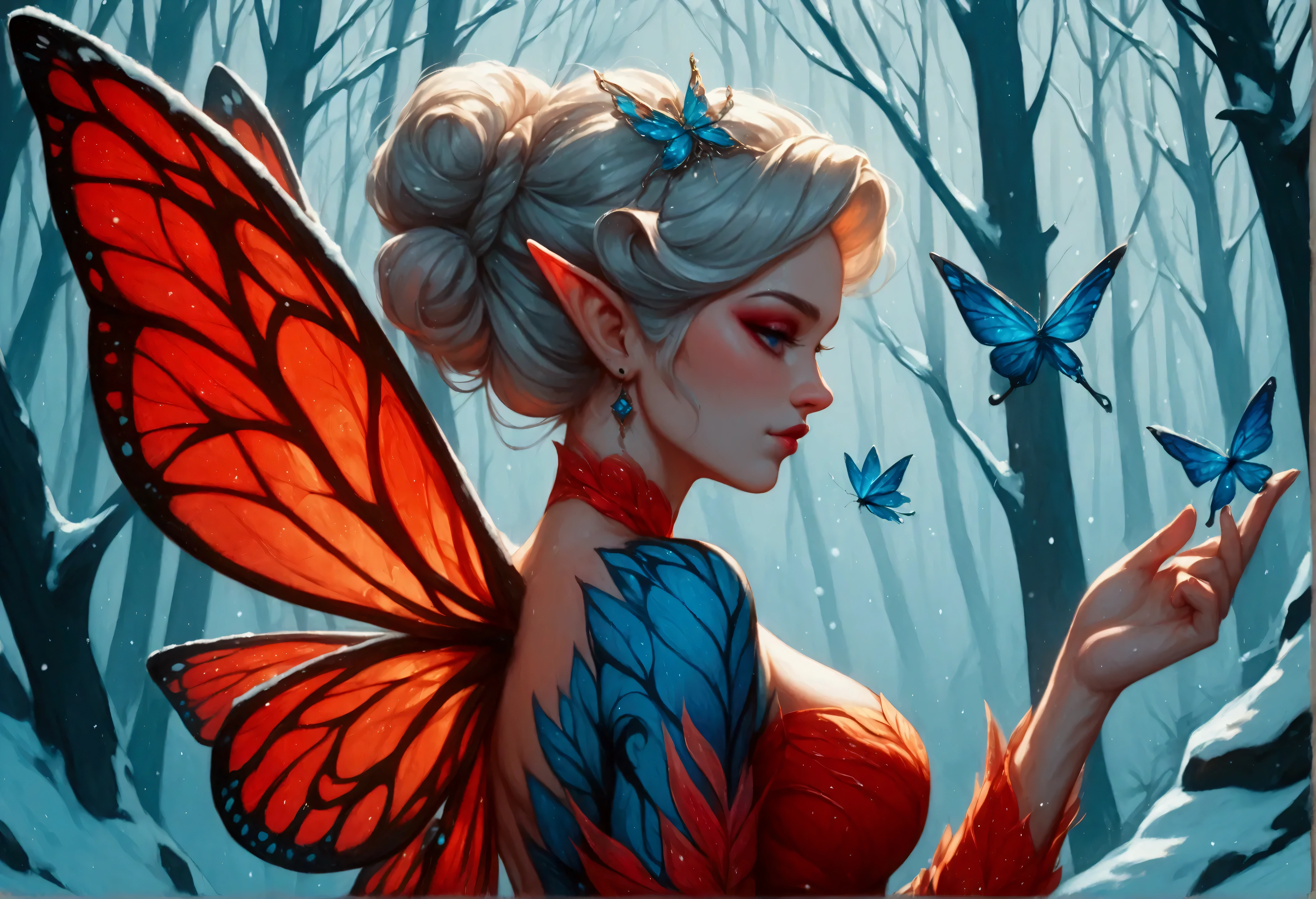 score_9, score_8_up, score_7_up, score_6_up, score_5_up, score_4_up, watercolor art of a most beautiful fairy playing in the snow, a beautiful fairy, spread butterfly wings, dynamic hair color, dynamic hair style, busty, wearing red colorful silk dress, intricate silk, wearing high heels boots, she is playing the snow, fresh snow in the forest, high snow, High Detail, Ultra High Quality, High Resolution, 16K Resolution, Ultra HD Pictures, Ultra Realistic, Clear Details, Realistic Detail, Ultra High Definition, Cinematic Shot