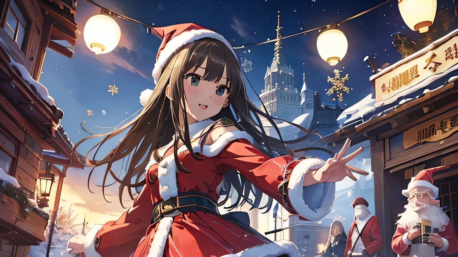  top quality、masterpiece、 Details、Shibuya Rin、((Santa、Santa帽))、 dancing、 Cowboy Shots、 snow is falling 、 fantasy 