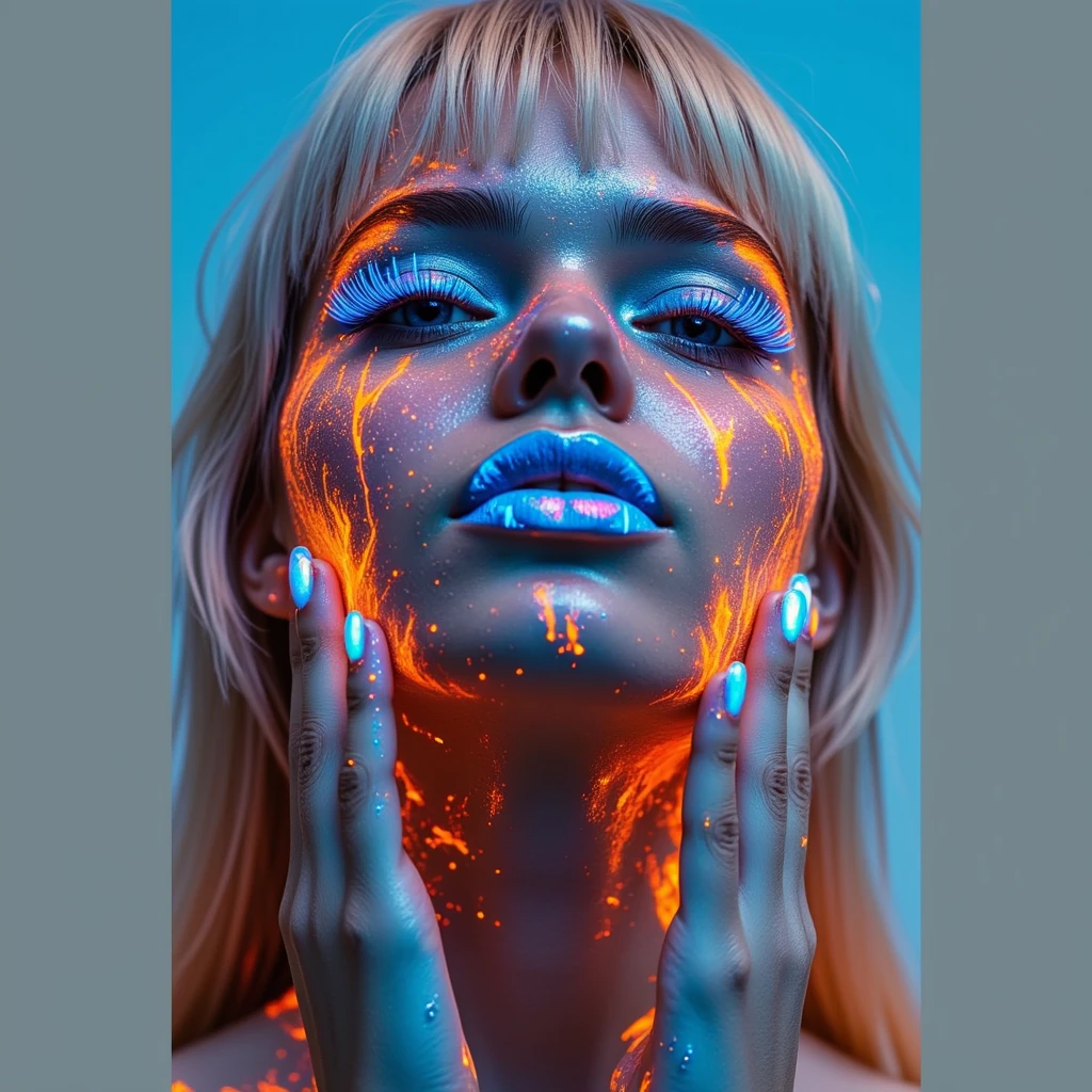 1girl, glowing neon orange fingernails, nail polish, dark background, <lora:lukethighwalkerneonsdxlv4:0.4>
