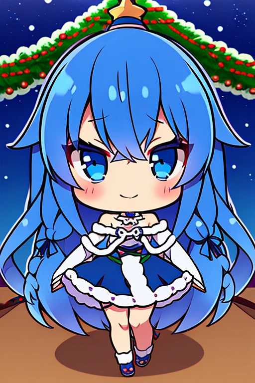 Roxy Migurdia, long blue hair,  Blue eyes, Christmas,