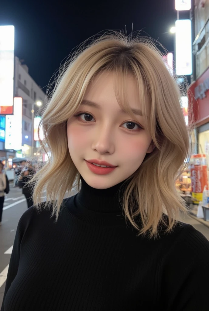 (((ultra highres))),(((extremely detailed))),(( bob hair))((Blonde))(( wavy hair ))(( Japanese))(( pretty butt))exceptionally detailed,best quality,8k resolution,meticulous details,photo-realistic,realistic textures,Perfect big eye,(blonde alone:1.2),gal makeup,Dark Makeup Around Eyes,with a city nightscape,a(( sexy ass)) confident expression,at a medium distance  ,((a charming smile)),accurate anatomy,ultra HD hair,Beautiful ultra-high definition face,ultra HD curls ,(Beautiful teeth with ultra-high definition depiction:1.1) bob hair、 Perm Hair 