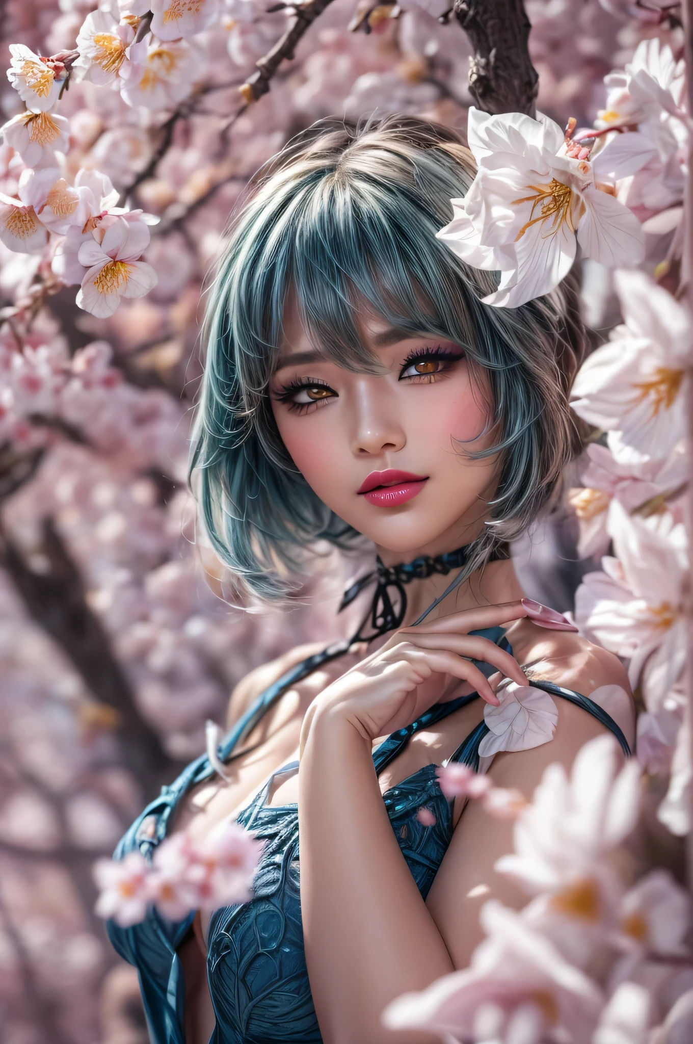 shukezouma, octane render, hdr, (hyperdetailed:1.15), (soft light, sharp:1.2), 1girl, beautiful girl, ultra detailed eyes, mature, plump, thick, painting drops, paint teardrops, woman made up from paint, entirely paint, splat, splash, long colored hair, kimono made from paint, ultra detailed texture kimono, paint kimono, paint bulb, exposed cleavage, sexy, paint drops, outdoors, exposed shoulders, sakura trees, tears, sexy, shoulders visible, thighs exposed, semi naked, focus on face, beautiful face, eye shadow, dark eye outline, Russian face, Russian girl, mascara, beautiful russian, russian girl, русский, sexy position