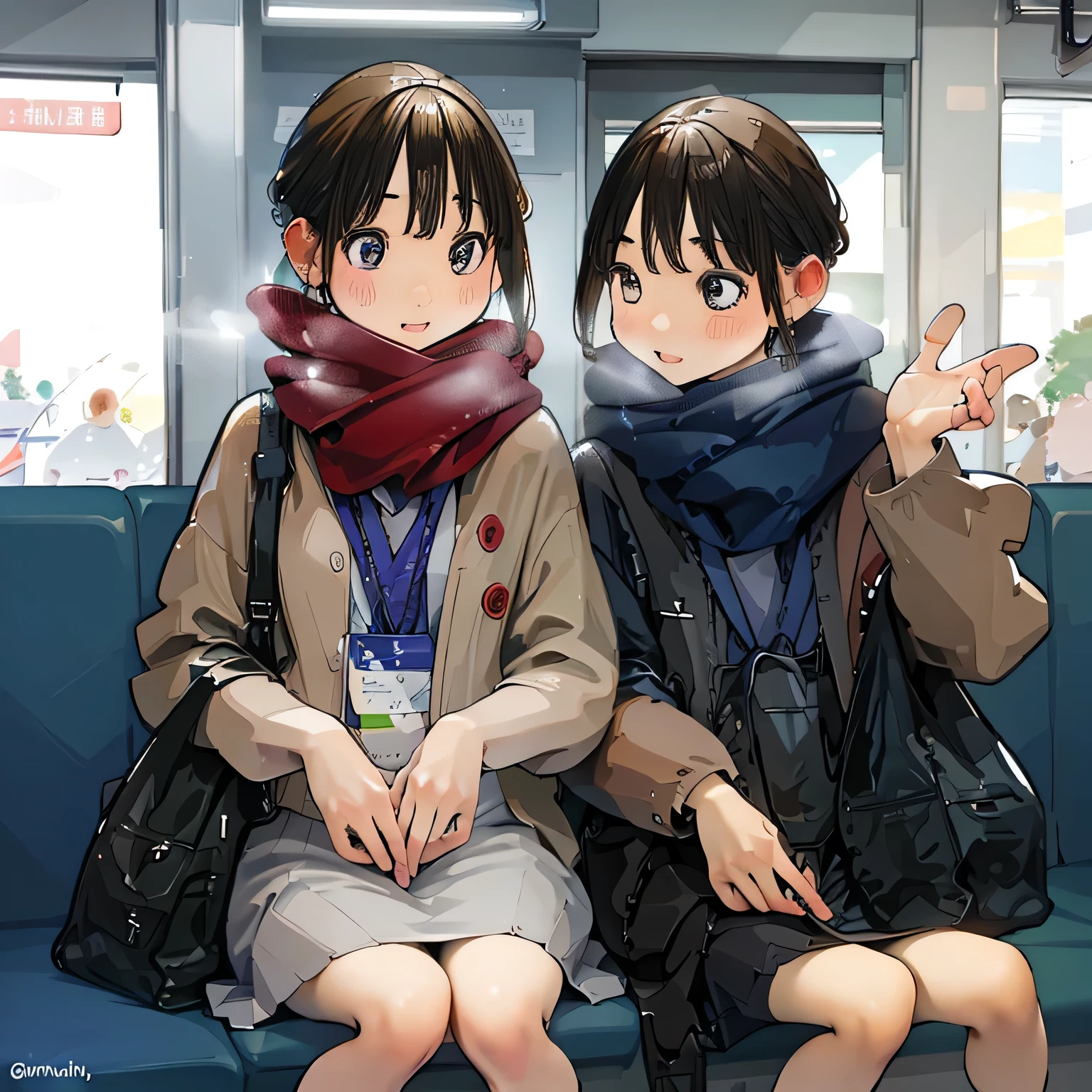 On the way home from kindergarten、 one girl、One Aunt、 having a conversation 