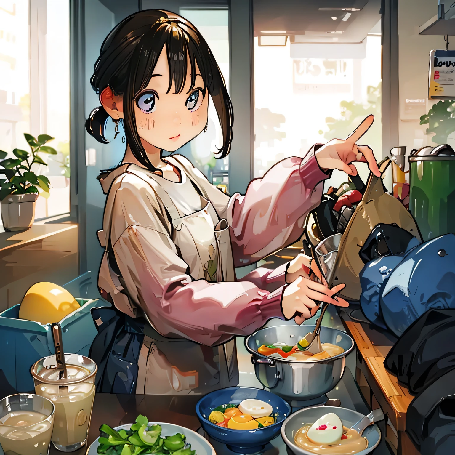  one girl、kitchen、Cooking、Egg、vegetables