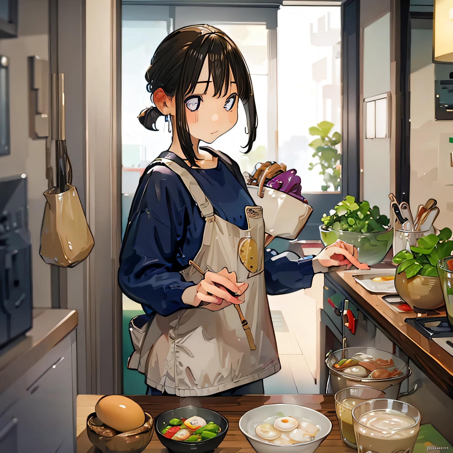  one girl、kitchen、Cooking、Egg、vegetables