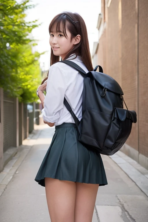 (((Accidental exposure, , Sailor suit, rucksack, Skirt caught in bag:1.3, I flipped up my skirt, Beautiful ass, Very small ass:1.4, panties))), (masterpiece:1.3), (8k, Realistic, RAW Photos, Highest quality: 1.4), Japan , (1 person), Beautiful Face, (Realistic face), (Black Hair, short hair:1.3), Beautiful hairstyle, Realistic eyes, Beautiful Eyes, Beautiful Eyes, (Realistic skin), Beautiful Skin, Long legs, charm, Ultra-high resolution, Golden Ratio