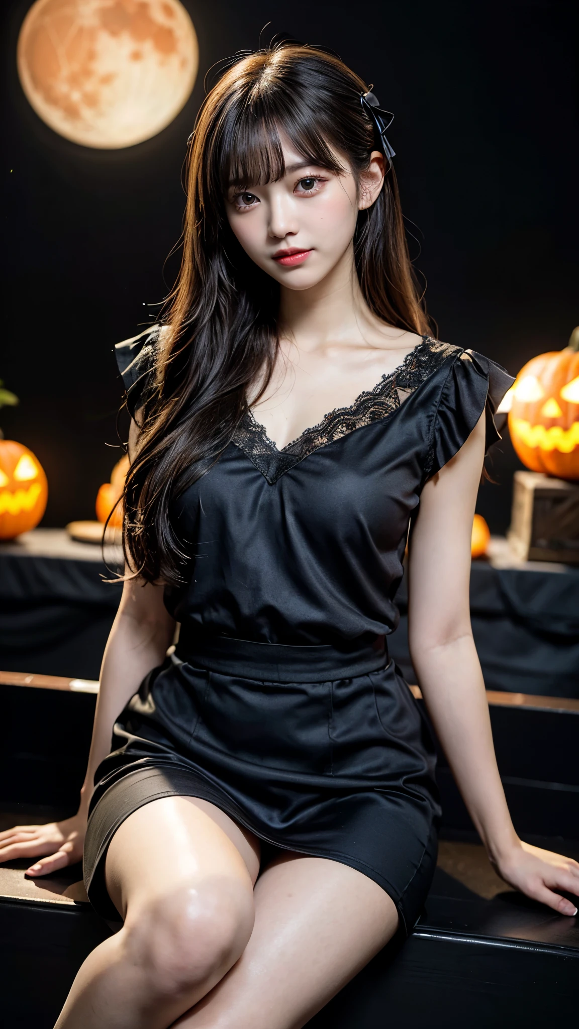 Nsfw:1.3, beautiful woman、18 years old 、Body Shot、Halloween、crowd、night、Luxurious halloween outfits, Seoul, Itaewon