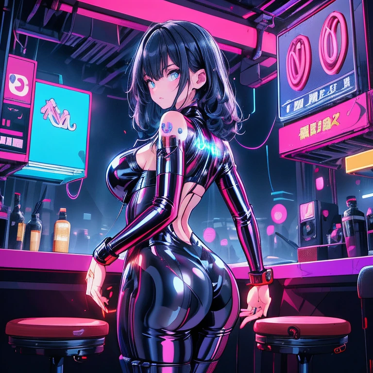 uma pintura digital da Gata Negra Marvel, Universo do homem aranha , cabelos longos, arte cyberpunk de Josan Gonzalez, vencedora do concurso behance, afrofuturismo, synthwave, neon, neon brilhante,coxas grossas, cintura fina, sensual, nsfw, pouca roupa, arte erotica, anime, roupas rasgada de batalha, extremamente sexualizada, corpo suado, NSFW, seios grandes, bunda grande, HD, 8k, Alta qualidade, detalhes, corpo perfeito, destaque o corpo, detalhe no rosto perfeito, Detail in the background, sangue sobre o corpo