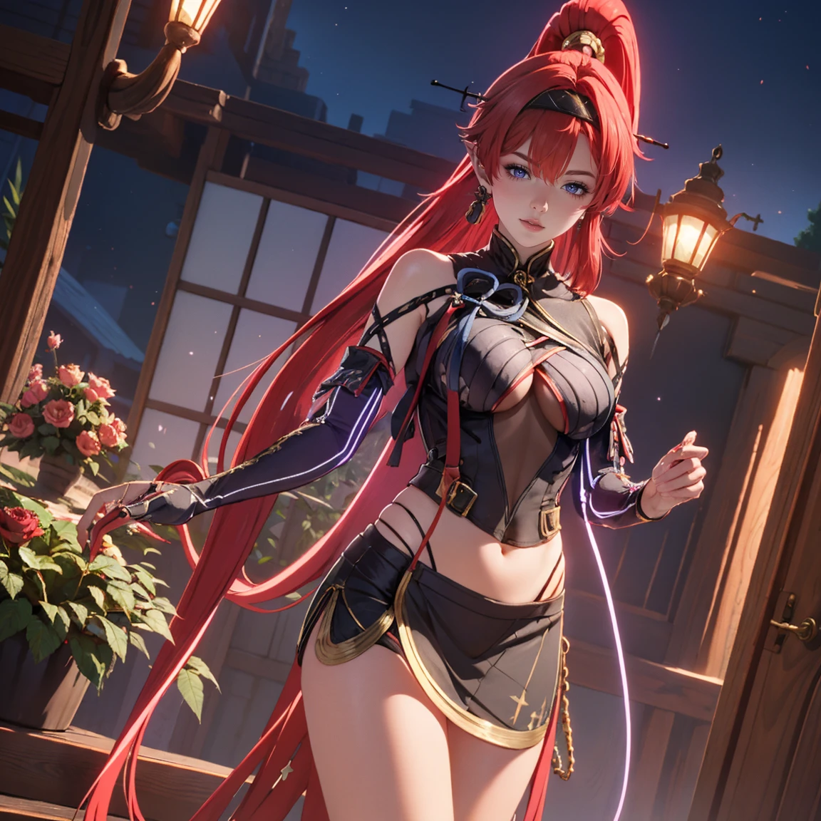 anime character with red hair and horns holding two swords, from arknights, rias gremory, trending on artstation pixiv, demon anime girl, ayaka genshin impact, anime girl with a bow and arrow, anime character design, pixiv 3dcg, ayaka game genshin impact, pretty anime character design, anime full body illustration, 4k, sangat detail, relistic, sempurna