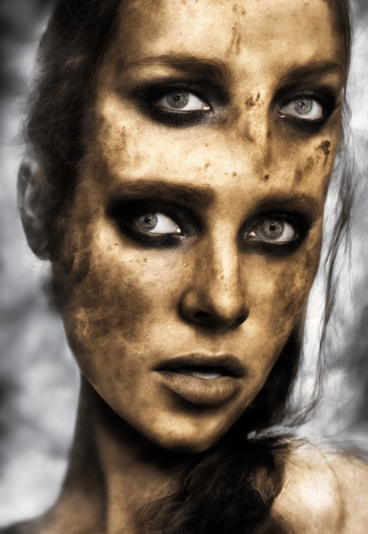 a young woman with fiery skin, isolated on a dark background, 4K resolution, ultra-detailed, photorealistic, dramatic lighting, cinematic, fantasy, digital art