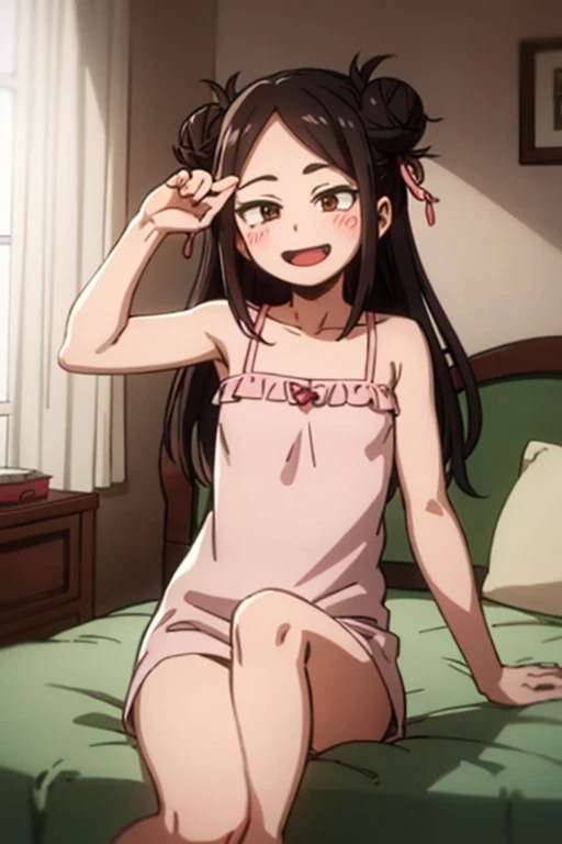 ((highest quality)), ((masterpiece)), (be familiar with), Perfect Face, indoor, Bedroom, Watching the audience,
One woman, Zenyuan Maki,
Open Mouth, Ecstatic expression, blush, smile,
Small breasts, Flat Chest, Young Girl, , , Girl,
Long Hair, ponytail,
Leg spread,